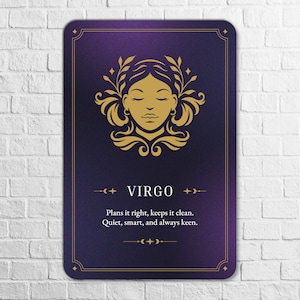 Virgo Zodiac Sign Aluminum Wall Art, Astrology Gift for Virgo, Celestial Mystical Horoscope Metal Décor for Home, Office or Birthday Present