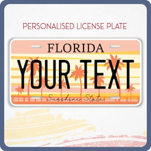FLORIDE Plaque d'immatriculation personnalisée pour voitures, camions, motos et vélos, Étiquettes de véhicule personnalisées, Sunshine State, Autocollant en vinyle 12 x 6, 6 x 3