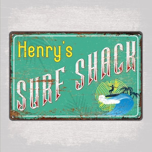 Custom Surf Shack Metal Wall Sign, Personalized Aluminum Sign, Beach Surfing Sign, Surf Print, Surfer Life Personalised Gifts, Rustic Decor