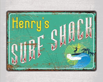 Placa de metal personalizada para cabana de surf, placa de parede de alumínio personalizada para decoração de praia ou surf.