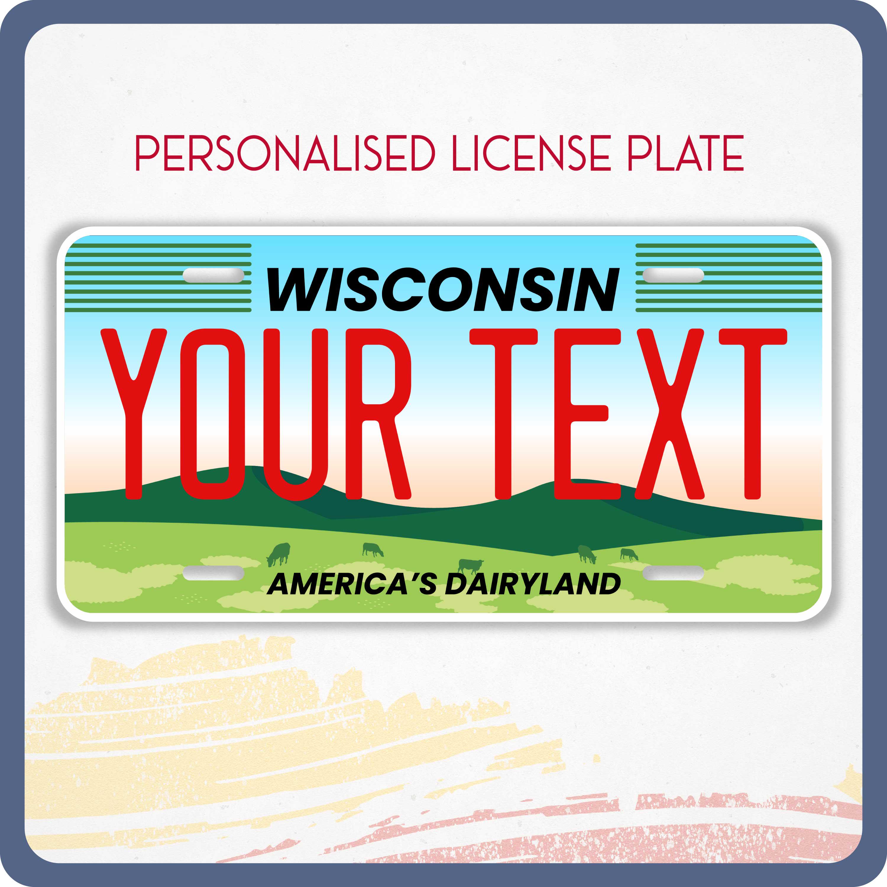 Personalized WISCONSIN License Plate for Cars, Truck, Motorcycle, and Cycle, Personalized Tags, WISCONSIN, America's Dairyland Vinyl Sticker