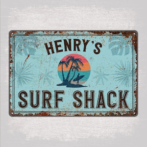 Personalized Surf Shack Metal Sign Custom Aluminum Wall Plaque for Beach or Surf Decor