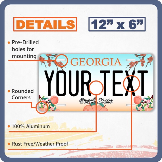 Personalized GEORGIA License Plate for Cars, Trucks