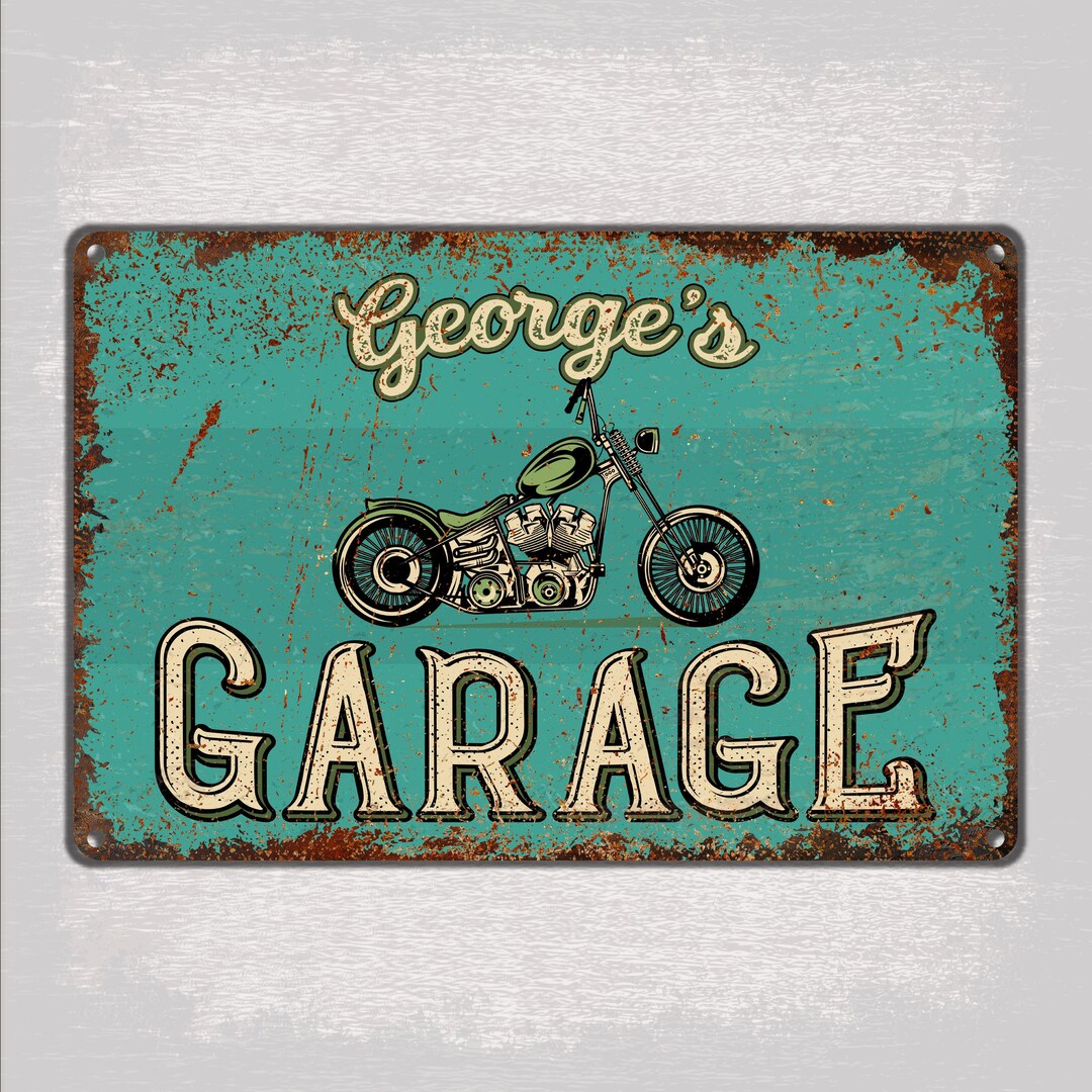 Personalized Motorcycle Garage Sign, Custom Metal Wall Plaque for ...