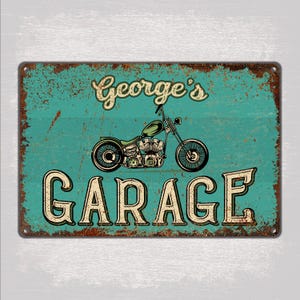 Motorcycle Garage Personalized Sign, Bike Garage Metal Sign, Man Cave, Retro Custom Name Metal Sign for Workshop, Rusty Style Gifts for Him