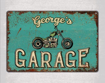 Personalized Motorcycle Garage Sign, Custom Metal Wall Plaque for Workshop or Man Cave Decor