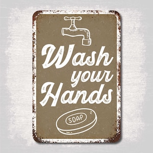 Wash Your Hands Metal Sign, Vintage Bathroom Decor, Bathroom Wall Art, Bathroom Door Sign, Boho Bathroom Art, Aluminum Rustic Must Wash Sign