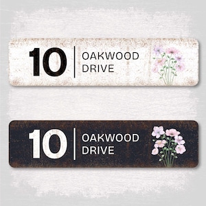 Floral House Number Sign, Custom Address Plaque with Flowers, Personalized Door Number Sign, Cottage core Home Decor, Outdoor Address Sign