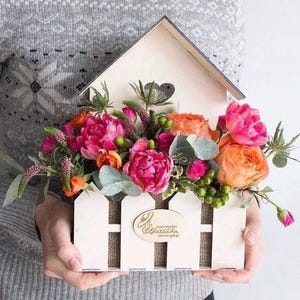 Houten bloemen doos huis mand svg glowforge laser cnc cut svg dxf pdf eps cdr-bestanden
