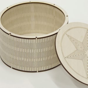 Caixa de presente redonda flexível com corte a laser, arquivo svg dxf pdf eps cdr, adesivo de parede, gravura, decalque, modelo de silhueta