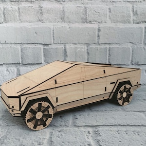 Rompecabezas 3D de Tesla Cybertruck de madera cortado con láser, SVG de 3 mm, Glowforge, corte láser CNC, archivos SVG, DXF, PDF, EPS, CDR, calcomanía de grabado para pared