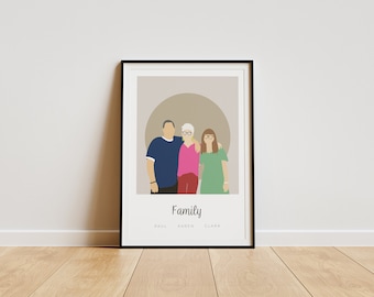 Personalized minimalist vector illustrations, drawn portraits, custom gift, printing not included