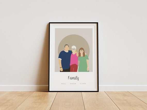Personalized minimalist vector illustrations, drawn portraits, custom gift, printing not included