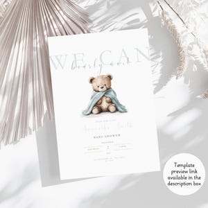 We can Bearly Wait Baby Shower Invitation, Teddy Bear Baby Shower Invitation, Gender Neutral Boho Editable Baby Shower Invitation
