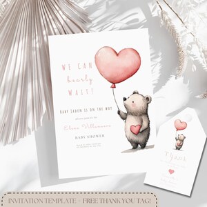 We can Bearly Wait Baby Shower Invitation Teddy Bear Baby Shower Invitation Gender Neutral Boho Elegant Editable Baby Shower Invitation