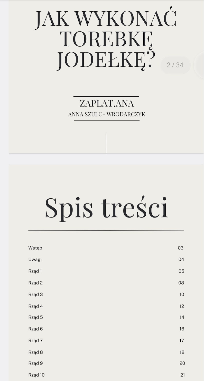 May include: A book cover with the title "JAK WYKONAĆ TOREBKE JODEŁKĘ?" and the subtitle "ZAPLAT.ANA ANNA SZULC-WRODARCZYK". The book also includes a table of contents with chapter titles and page numbers.
