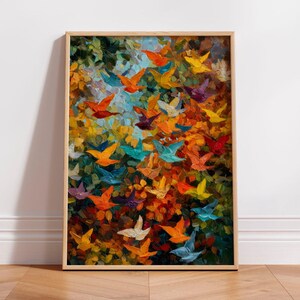 Colorful Birds Fall Set of 3 Prints Autumn Oil Painting Style Wall Art Vibrant Abstract Forest Decor Printable Digital Download Autumn
