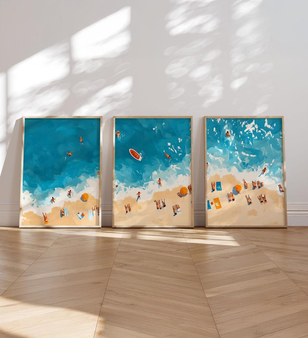 Set of 3 Minimalist Ocean Wall Art Aerial Beach Prints Pastel Coastal ...