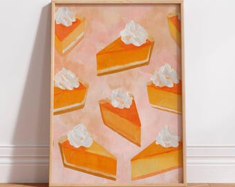 Pumpkin Pie Digital Print Autumn Dessert Illustration Thanksgiving Wall Art Cozy Fall Kitchen Decor Printable Seasonal Artwork Download