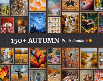 Lot de 150 gravures automne art mural automne coloré Halloween Thanksgiving décoration saisonnière rustique ferme galerie murale téléchargement numérique