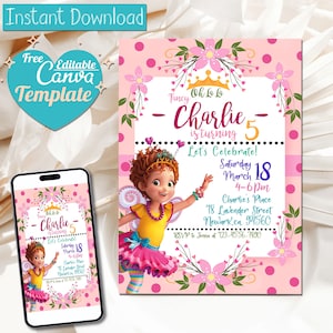 Faire-part d'anniversaire fantaisie Nancy modifiable, invitation fantaisie Nancy, invitations de fête imprimables Nancy fantaisie, invitation numérique pour enfants, téléchargement immédiat