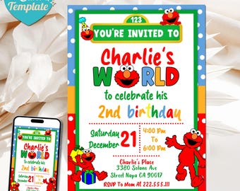 Editable Birthday Invitation| Elmo Birthday Invite| Kids Birthday Invitation| Birthday Template| Cute Birthday Party| Canva Template