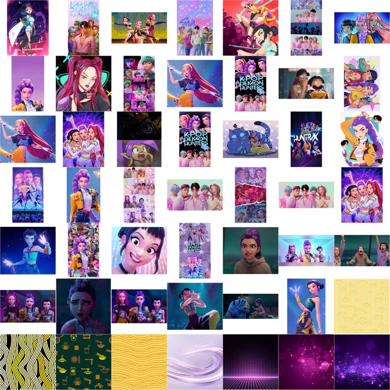 Puede incluir: Un collage de arte digital e im&aacute;genes promocionales, con varios personajes y grupos animados. Las im&aacute;genes muestran una variedad de estilos, incluyendo arte inspirado en el anime, fotos de grupo y retratos de personajes, con un enfoque en colores vibrantes y poses din&aacute;micas.