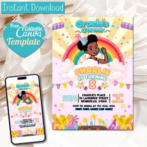 Editable Gracie&#39;s Corner Birthday Invitation | Gracie&#39;s Template Printable Editable Canva | Gracies Corner invite | Invite Instant Download