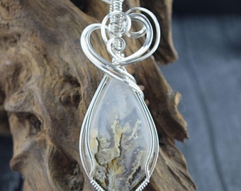 Sterling Silver Wire Wrapped North Ridge Plume Agate Pendant