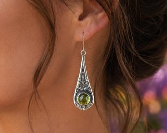 Handcrafted Fine Silver Peridot Earrings