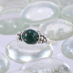 Heliotrope Bloodstone Sterling Silver Bali Bead Ring Any Size image 3