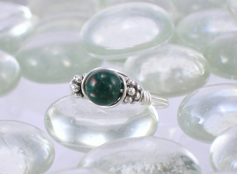 Heliotrope Bloodstone Sterling Silver Bali Bead Ring Any Size image 3