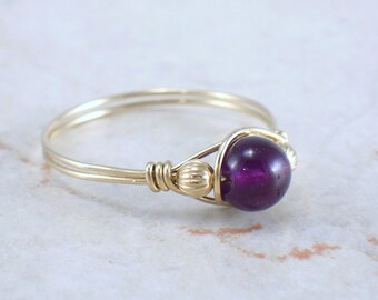 14kt Gold Filled Amethyst Wire Wrapped Bead Ring