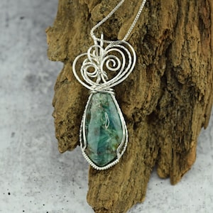 Sterling Silver Wire Wrapped Blue Green Kyanite Pendant