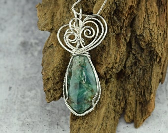 Sterling Silver Wire Wrapped Blue Green Kyanite Pendant