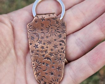 Sun Moon and Stars Copper Key Chain
