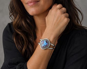 Handcrafted Sterling Silver Purple Turquoise Cuff Bracelet