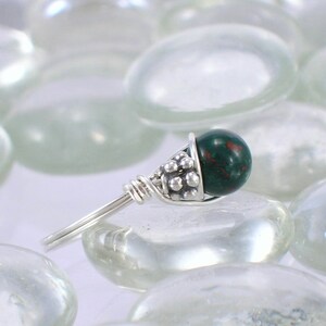 Heliotrope Bloodstone Sterling Silver Bali Bead Ring Any Size image 2