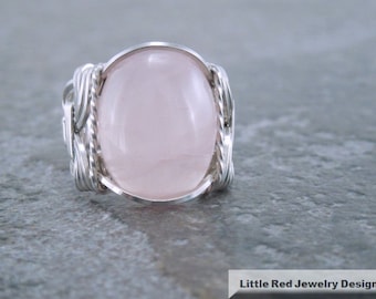 Sterling Silver Rose Quartz Wire Wrapped Ring