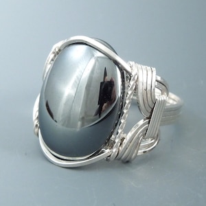 Sterling Silver Hematite Wire Wrapped Ring
