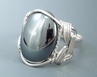 Sterling Silver Hematite Wire Wrapped Ring