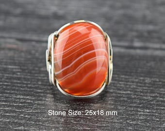 Choose Your Stone - Handcrafted Sterling Silver Large Red Sardonyx Cabochon Wire Wrapped Ring