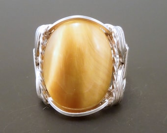 Handcrafted Sterling Silver HoneyTiger's Eye Wire Wrapped Ring