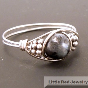 Sterling Silver Larvikite and Bali Bead Ring image 2
