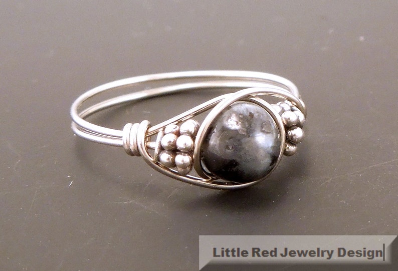 Sterling Silver Larvikite and Bali Bead Ring image 2