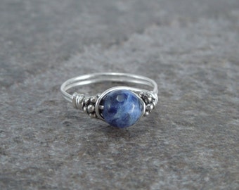 Faceted Sodalite Sterling Silver Bali Bead Ring - Any Size
