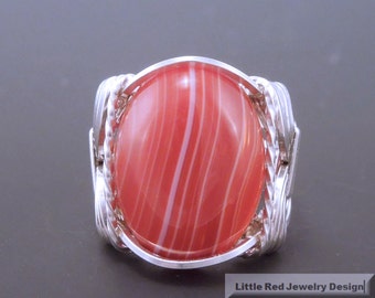 Handcrafted Sterling Silver Wire Red Sardonyx Ring