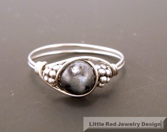 Sterling Silver Larvikite and Bali Bead Ring