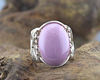 Sterling Silver Phosphosederite Cabochon Wire Wrapped Ring