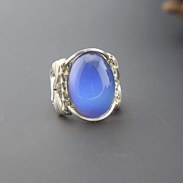 Sterling Silver Mirage Mood Color Change Cabochon Wire Wrapped Ring